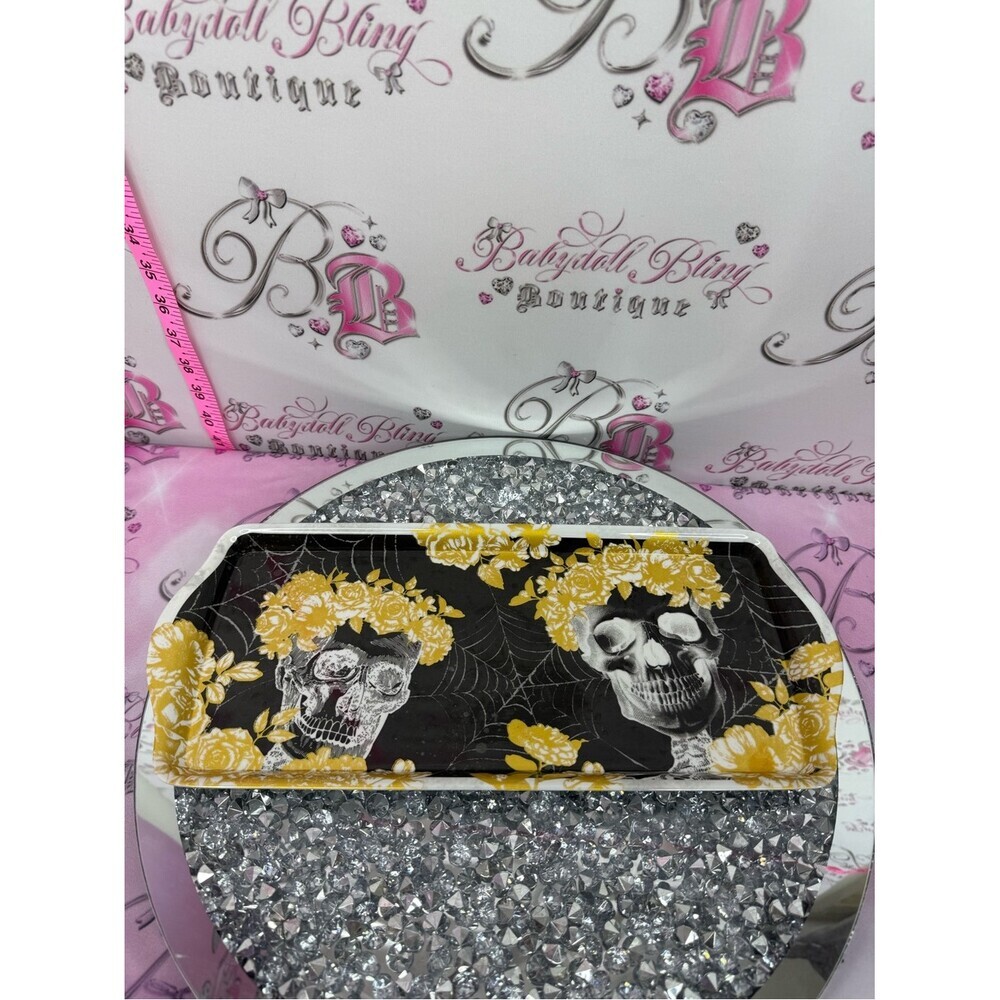 Plate serving tray skulls sugar Skull Floral Clutch in Black and Yellow